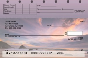 Here is an example of custom Everchanging Beaches Top Stub Personal Checks